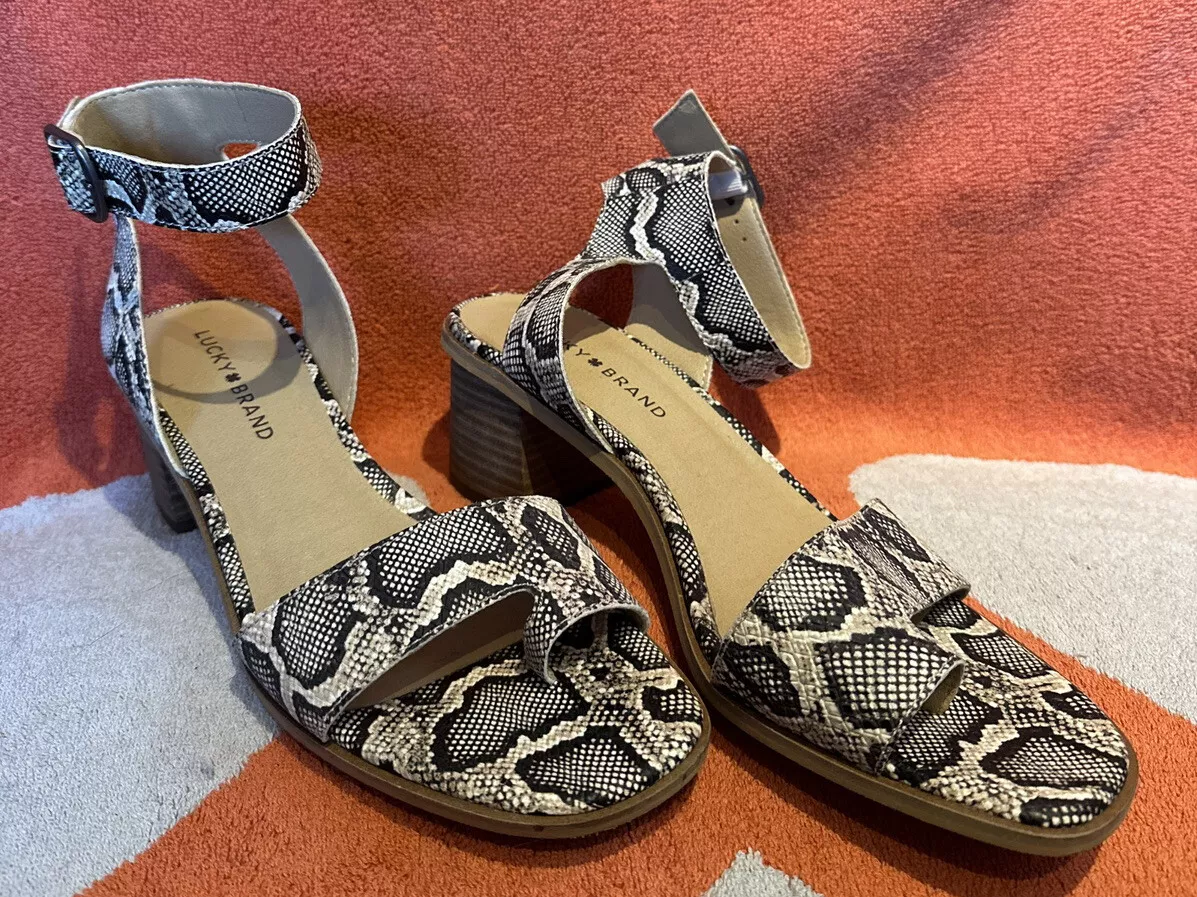 Lucky Brand Toe Thong Wooden Block Ankle Strap Sandals Snake