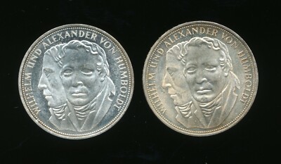 2 - 1967F Germany Federal Republic Commemorative 5 Mark-Wilhelm/Humboldt Coins n