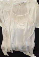 Womens Champagne Negligee Set Embroidered Pink Roses Nightie Matching Robe