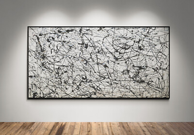 XXL Jackson Pollock Style Monochrome Abstract Textured Painting 59x30 in