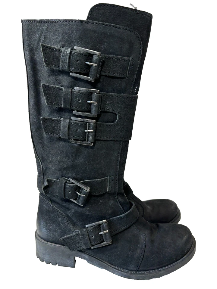 Bota hasta la rodilla de gamuza negra alta MIA Aleshia con hebillas cremallera motociclista talla 8,5 Foto 3 de 4