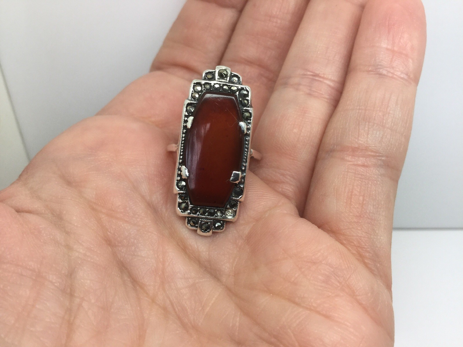 STERLING SILVER RING W/ CLIPPED RECTANGLE CARNELI… - image 9