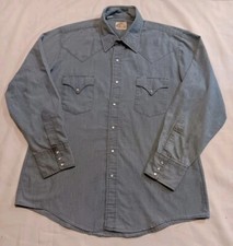 Vtg 70s 80s Miller Western Wear Mens Pearl Snap Shirt Sz 17 34 Blue Red Stitch