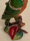 TRINKET Box Metal PARROT Bird Enameled Hinged JEWELED Crystals  3 1/2” — photo 3