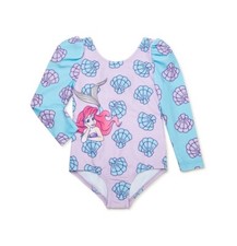 Disney Little Mermaid Toddler Girl Size 18M One Piece Rashguard Swimsuit NEW