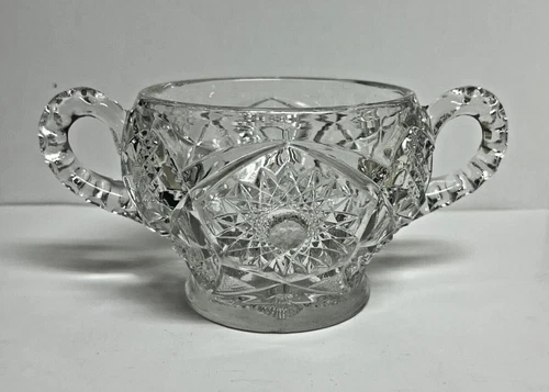 Vintage Anchor Hocking Prescut 2 Handle Sugar Bowl NO Lid Cut Glass 16 oz