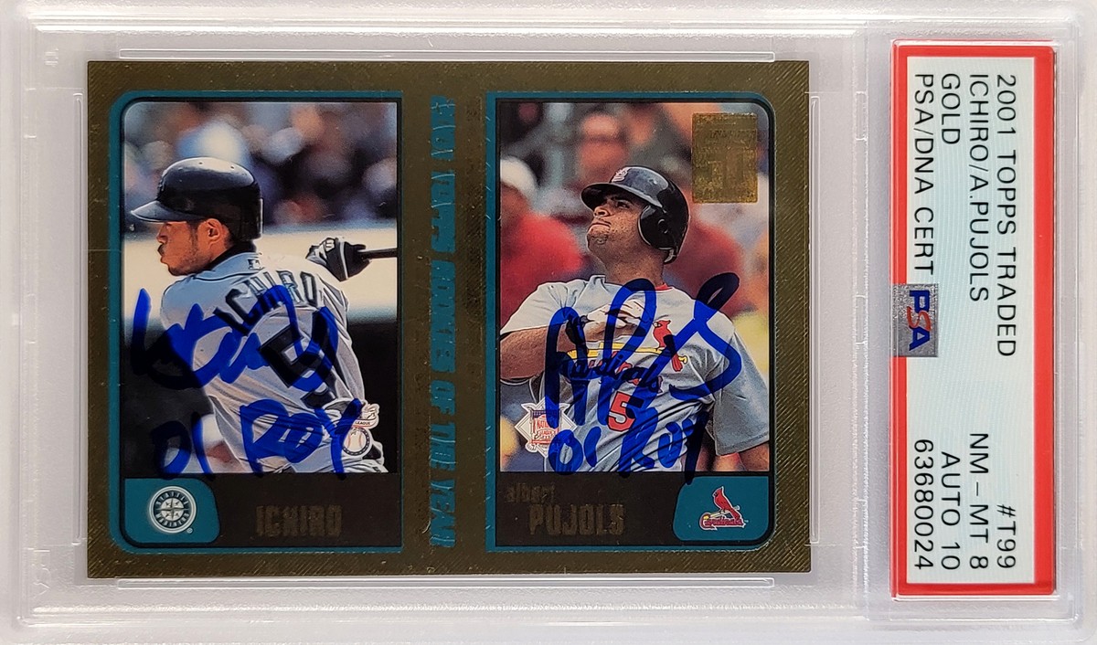 Pujols & Ichiro Suzuki 2001 Topps Gold RC PSA 8 Gem 10 Auto