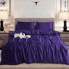 3 Pcs Luxury Silk Satin Duvet Cover Silky Bedding Set Duvet Cover + Pillowcases