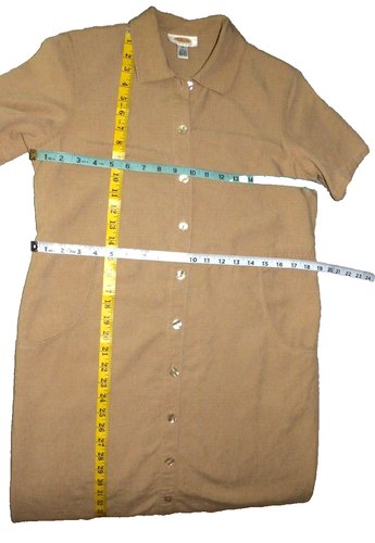 Talbots Petites Size 8 Linen Blend Tan Shift Dress Button Dress Safari Collared - Picture 10 of 13