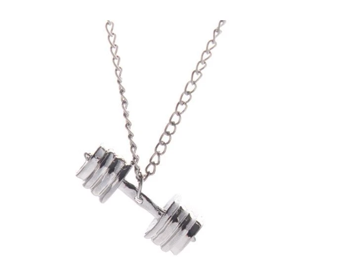 Silver dumbbell shop necklace