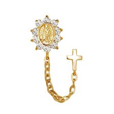 14k Yellow White Gold CZ Virgen Guadalupe Double Hole Baby Screw Back Earring