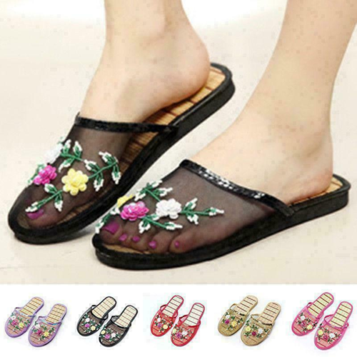 New Women Mesh Floral Slippers Slides Slip On Flats Flip Flop Loafers Mules - Picture 1 of 35
