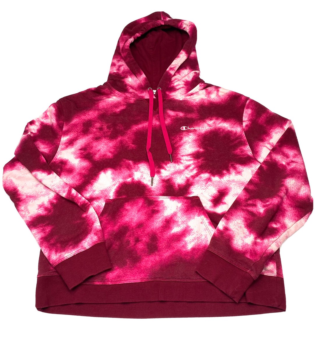 VTG Champion Women Pink Tie Dye Pullover Sweatshirt Hoodie Long