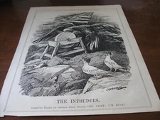 1917 Original POLITICAL CARTOON - WWI USA WAR EAGLE  GRIND STONE FLAG PEACE DOVE