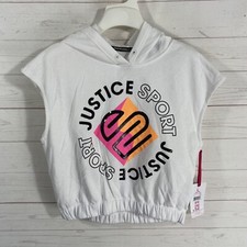 Justice Girls Sport Cropped Hoodie Sweatshirt Sz L 12/14 White Cap Sleeve New