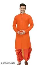 Indian Men Boys Traditional Cotton Kurta with readymade stitched silk dhoti