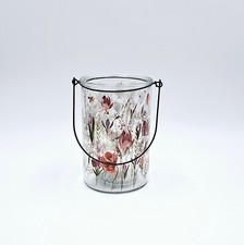 Formano Windlicht "Blumenwiese" Glas Metall Griff Blumen Schmetterlinge Frühling