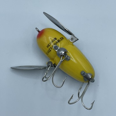 Vintage Heddon Crazy Crawler Cone Tail Wooden Frog Fishing Lure Green Spotted
