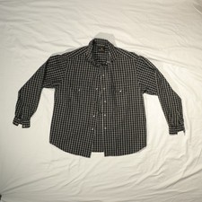 vintage 80s liz claiborne button down grid pattern black long sleeve shirt
