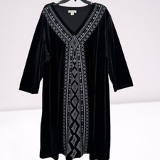 Coldwater Creek Black Velvet Embroidered Kaftan Dress Sz 3X Worn Once