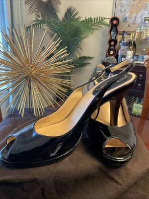 Cole Haan Air Carma Sling Back Black Patent Leather Peep Toe Pump Size 9 AA