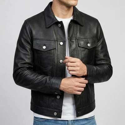 Denim Jacket Leather Collar In Men's Coats & Jackets for sale - eBay
