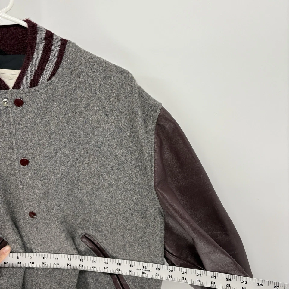 Chaqueta de bombardero vintage Saints Delong gris lana cuero universitario Letterman para hombre 44 Foto 4 de 4