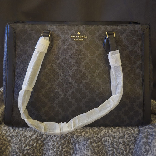 kate spade new york Spade Flower Black Large Laptop Tote Bag Zip Closure