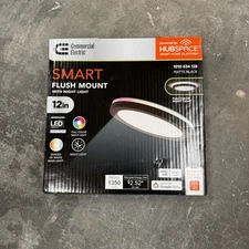 Commercial Electric 12 in. Smart CCT & RGB LED Matte Black Flush Mount Light