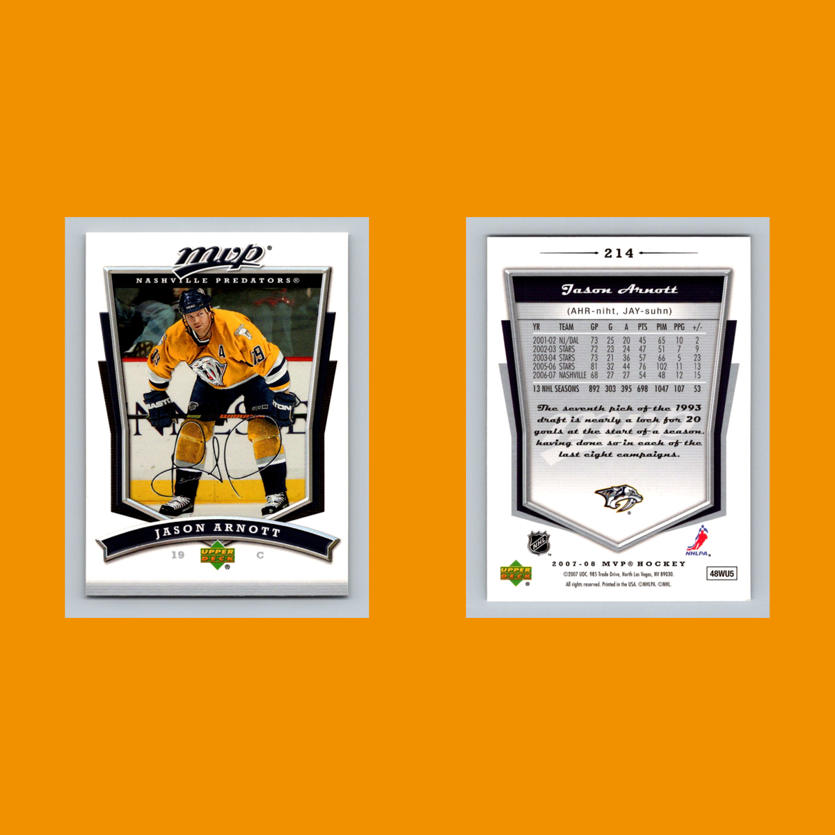 NHLカード Jason Arnott #214 2007-08 Upper Deck MVP Nashville Predators