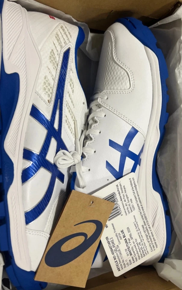 ASICS Cricket Shoes studs Gel Peake 2, Rubber Sole Astro, White/Tuna Blue - Image 4 of 4