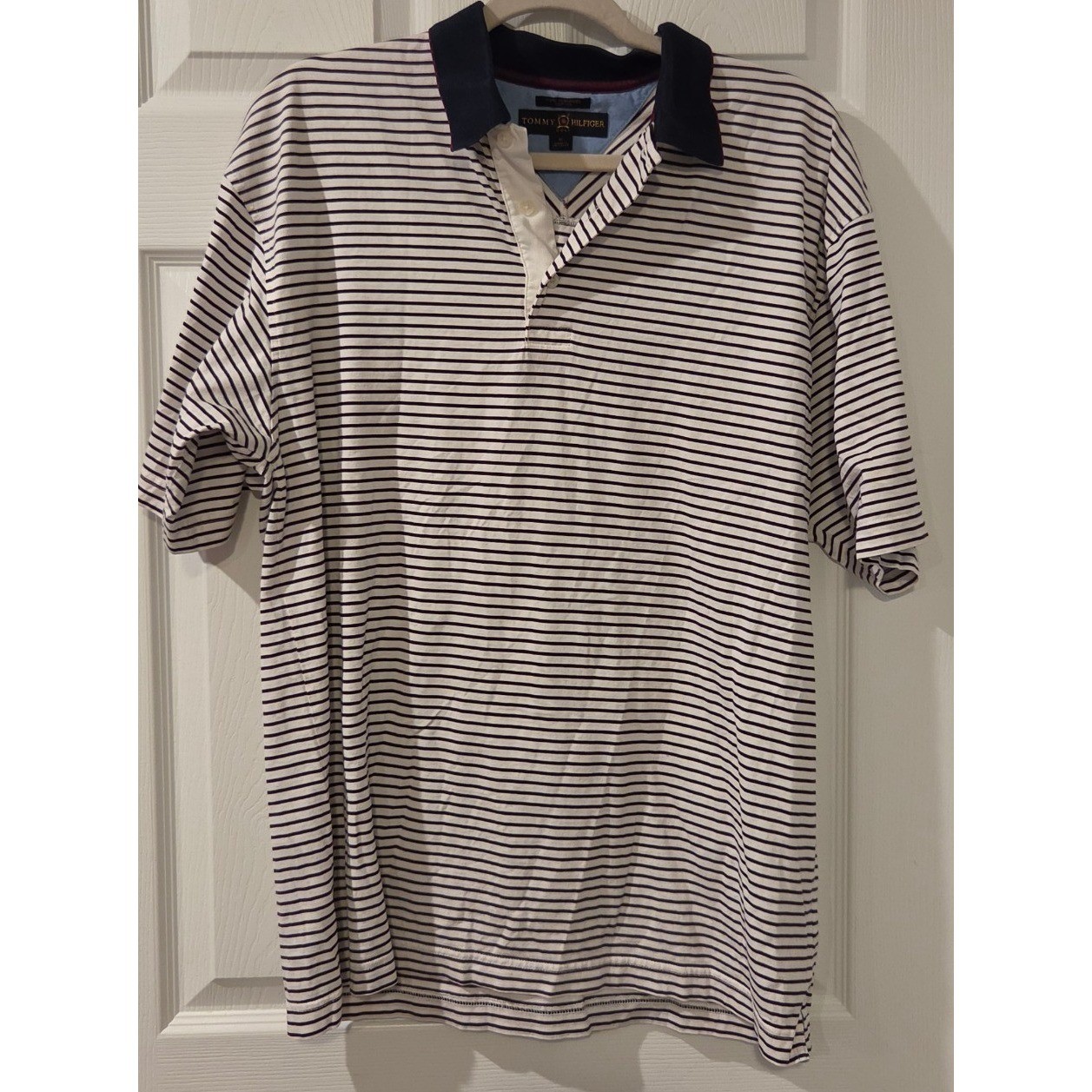 Vintage Tommy Hilfiger Golf Polo Shirt M 2004 Mercerized Cotton Striped Navy