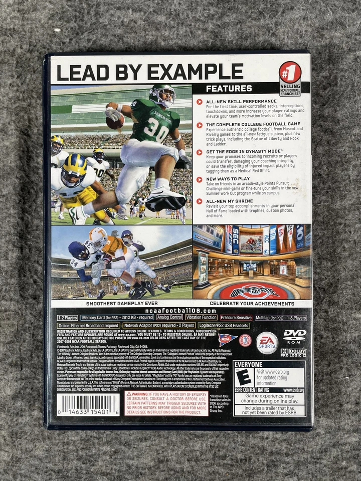 NCAA Football 08 PlayStation 2 PS2 Game Disc & Case EA Sports ESPN SLUS 21620 - Image 2 of 4