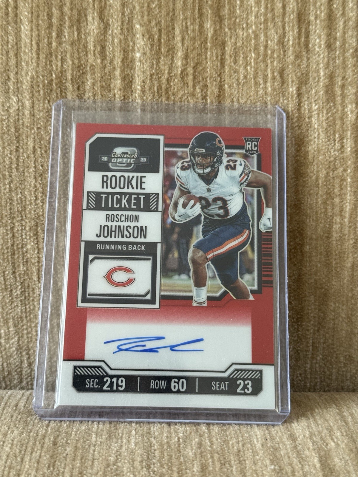 2023 Contenders Optic Roschon Johnson Rookie Ticket Red Prizm Auto /175 RC Bears