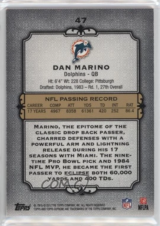 2012 Topps Supreme Violet /75 Dan Marino #47 HOF - Image 2 of 2