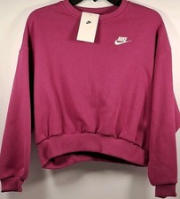 Nike FZ9244-518 Girls Large Sportswear Club Fleece Sweatshirt, Hot Fuchsia/White