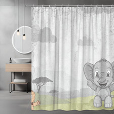 Safari Animals Shower Curtain Elephant Lion Kids Nursery