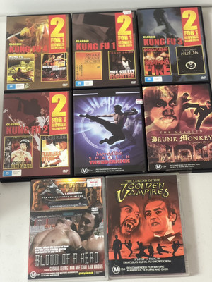 martial arts King Fu DVD Bundle X 8 Blood Of A Hero, The Shaolin Drunk Monkey
