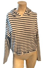 Andrew Marc New York Womens Striped Hooded Stretch Knit Sweatshirt Size M Medium
