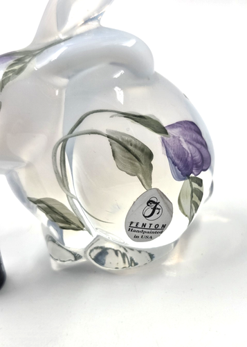Fenton Conejo Opalescente y Transparente Pintado a Mano Floral Firmado - Imagen 8 de 10
