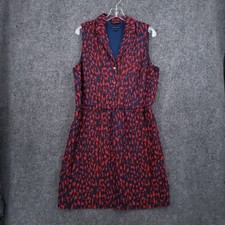 Tommy Hilfiger Shirtdress Women 14 Blue Red Sleeveless Button Front Animal Print