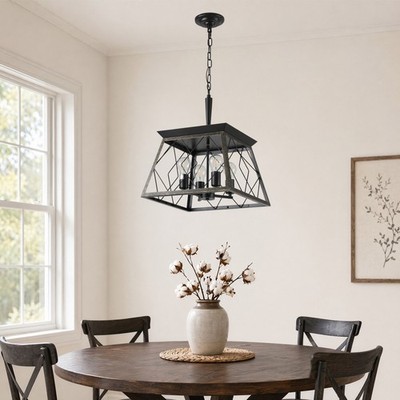 20'' Black Gold Chandelier Farmhouse Ceiling Pendant Light Kitchen Island Fixture