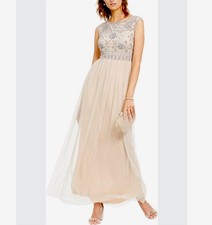 Adrianna Papell Prom Beaded Dress 18 Maxi Gown Fairy Babydoll Glam Nude NWT