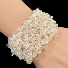 Clear Quartz Chip Beaded Stretch Bracelet Han...