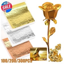 LOT Imitation Gold Silver Leaf Sheets Foil Paper for Gilding Craft Art Decor