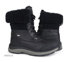 UGG Adirondack III Black/Black Leather Fur Boots Womens Size 6 -NIB-