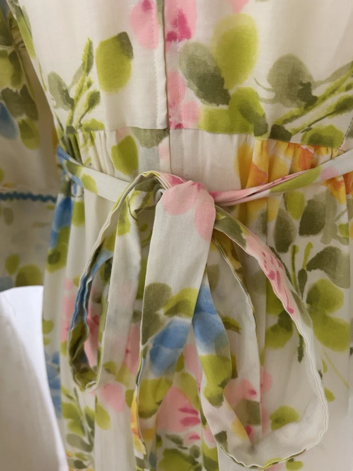 Vintage 70s Prairie Dress Size L/XL Floral Maxi Kimono Garden Cottage Tie Waist - Image 4 of 4