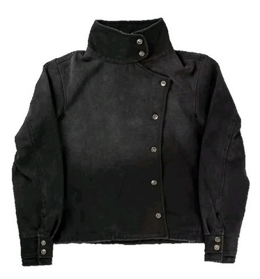 ジャケット・アウター AAKAM High-Neck Button Jacket (Black) Men's Black High Collar Asymmetrical Button Jacket Casual