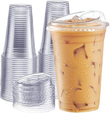 Clear Plastic Cups with Lids 20 Oz - 100 Count - Disposable Iced Coffee Drink