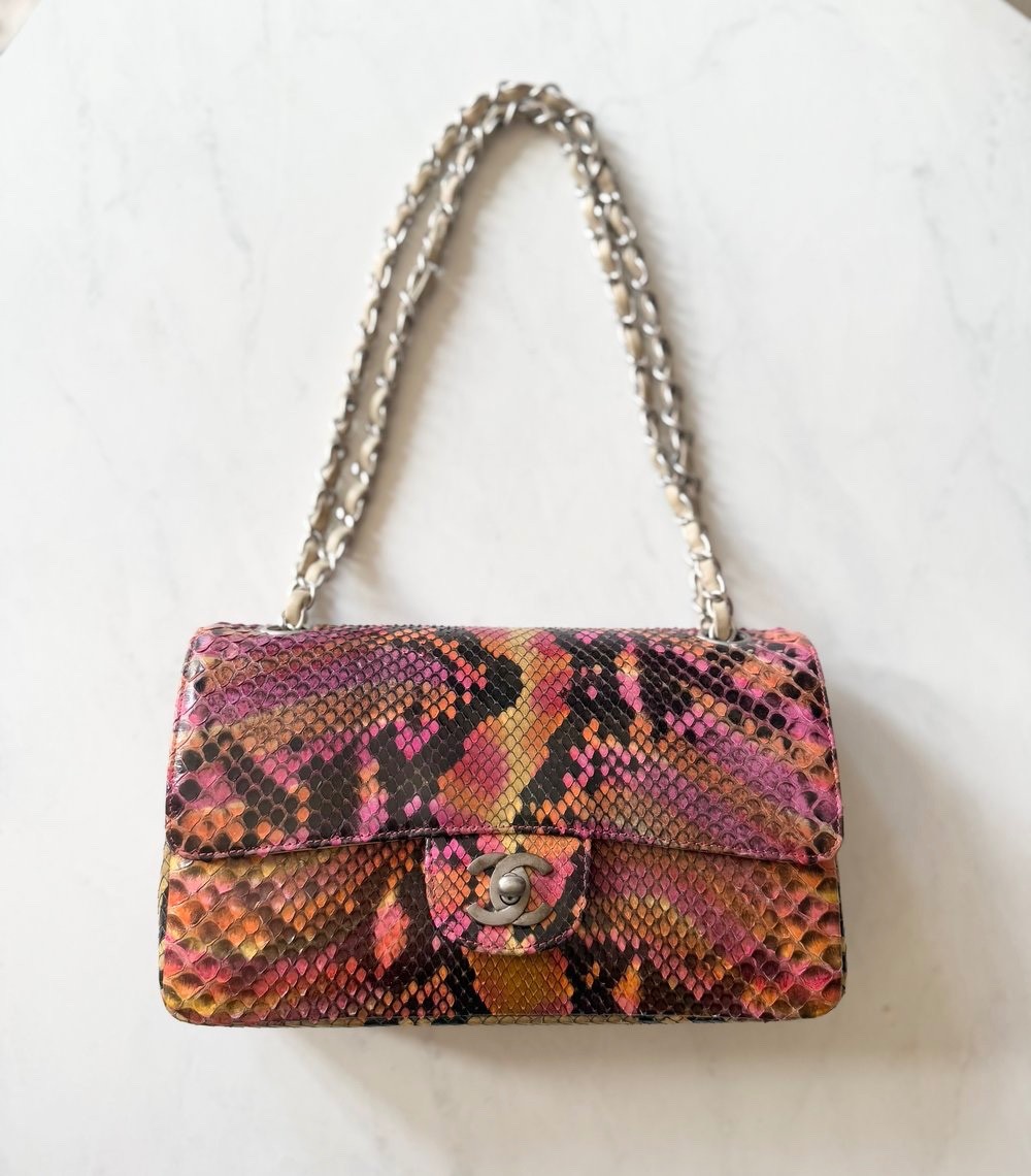 Chanel Python Multicolor Double Flap Bag Size Sma… - image 1